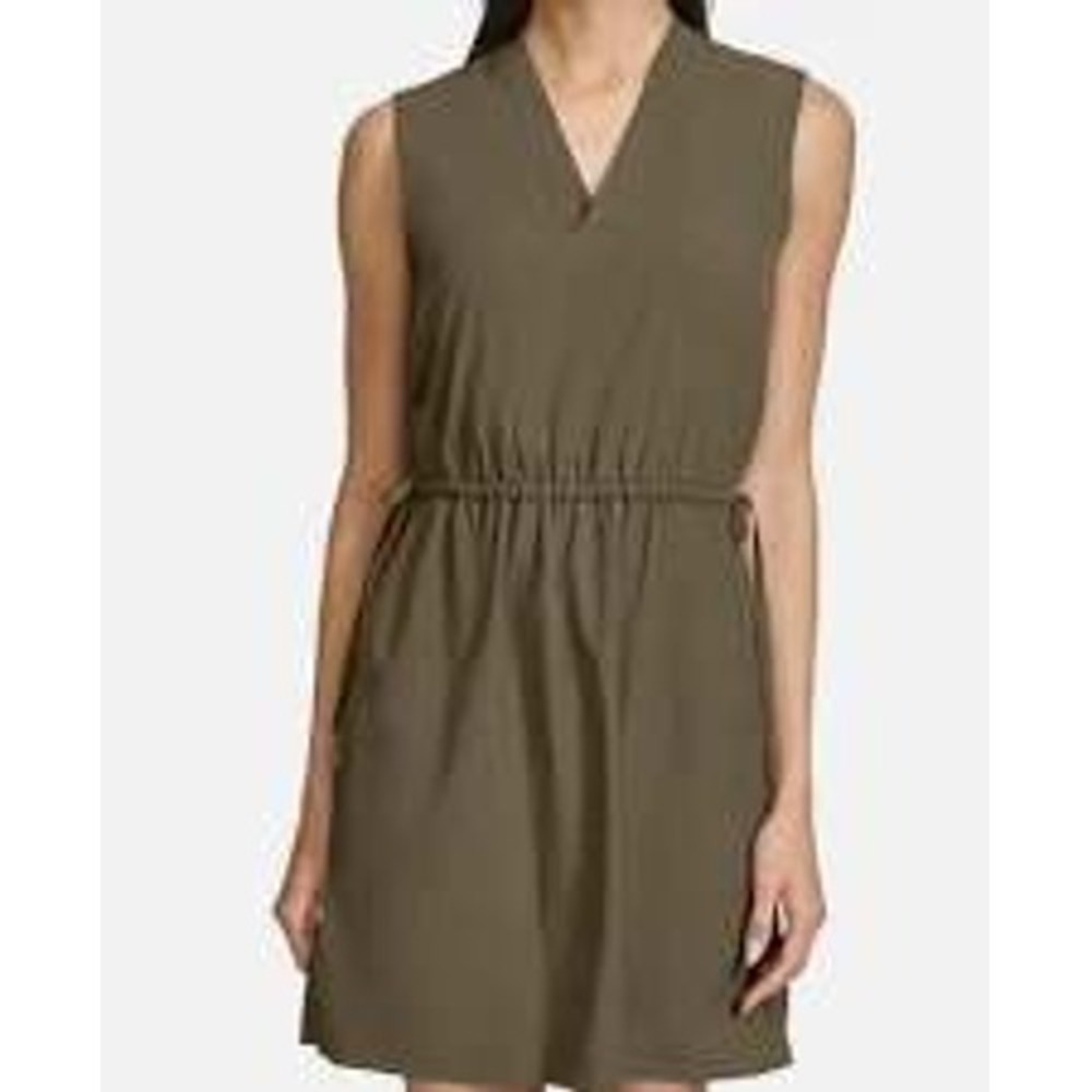 Calvin Klein Travel Gorpcore Sleeveless Dress Sz 16 Drawstring Olive Green